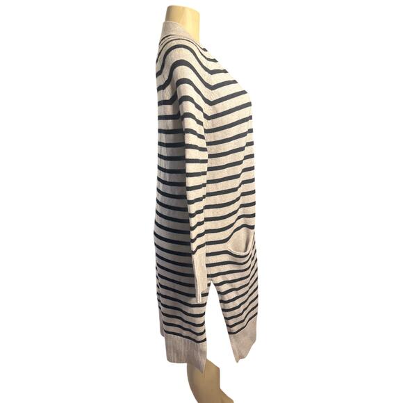 S Autumn Cashmere Maritime Gray Stripe Cardigan Duster Sweater 100% Cashmere - Picture 5 of 6